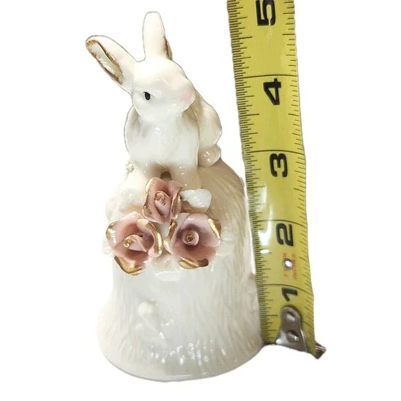 Hallmark Vintage Ceramic Bunny Rabbit Bell Figurine Coquette Feminin Collectible - Picture 10 of 10